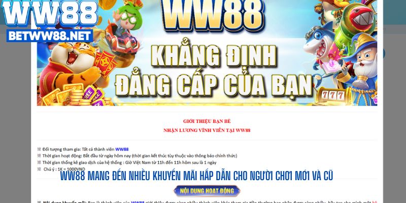 WW88 mang đến nhiều khuyến mãi hấp dẫn cho người chơi mới và cũ