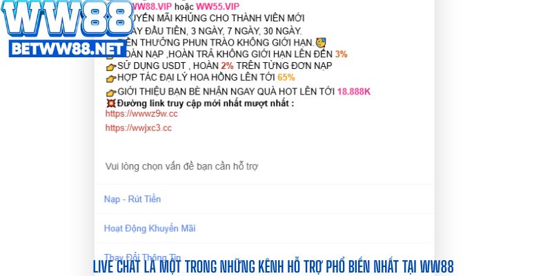 Live Chat là một trong những kênh hỗ trợ phổ biến nhất tại WW88