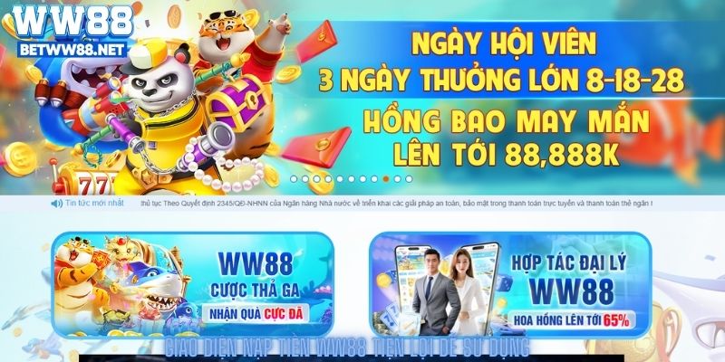 Giao diện nạp tiền ww88 tiện lợi dễ sử dụng